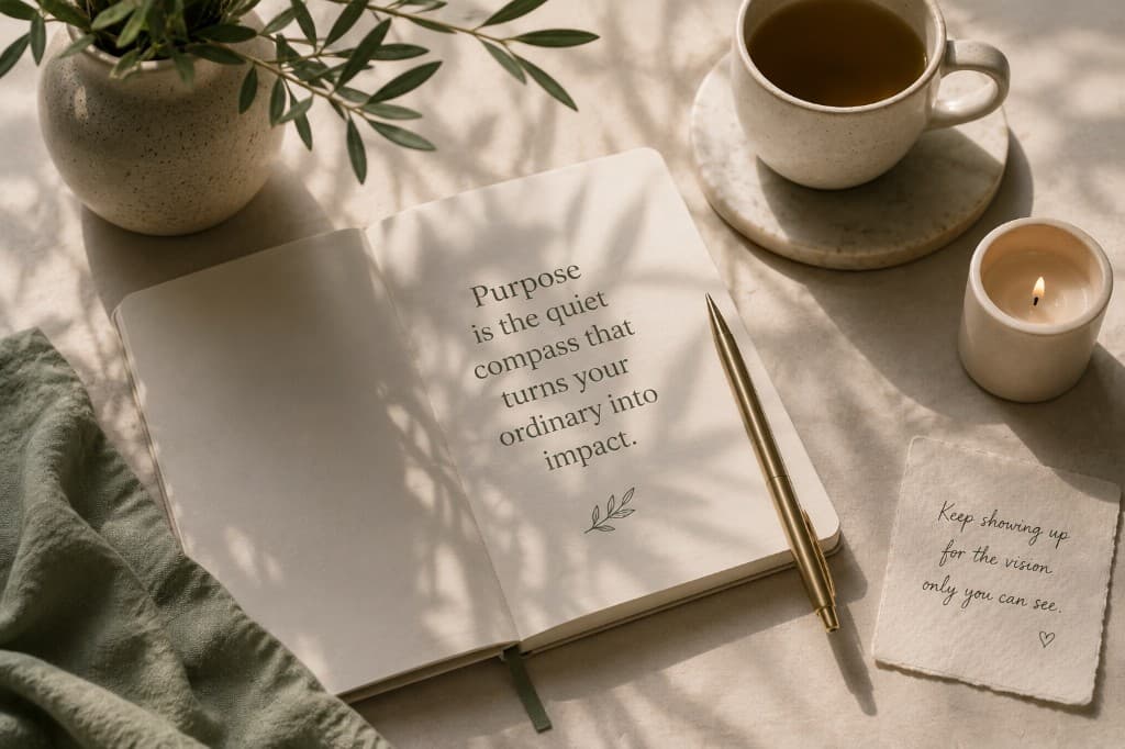 Open wellness journal with tea and candle on a sunlit desk